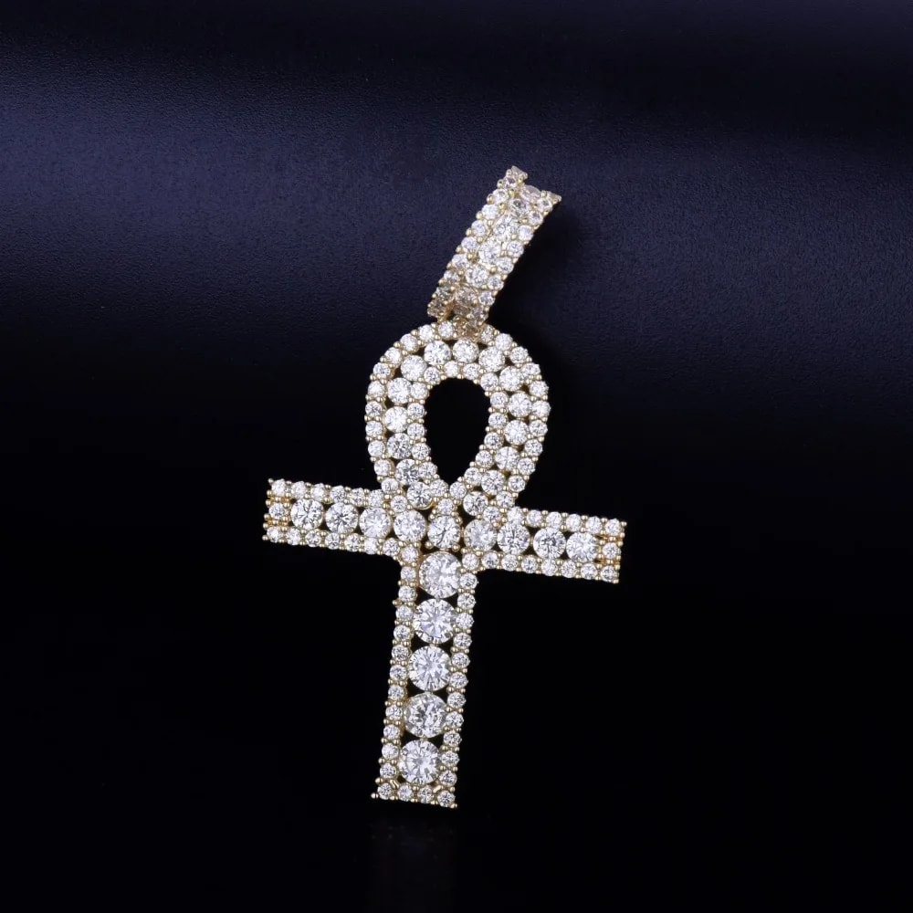 Egyptian Iced Out Ankh Pendant With Gold Rope Chain